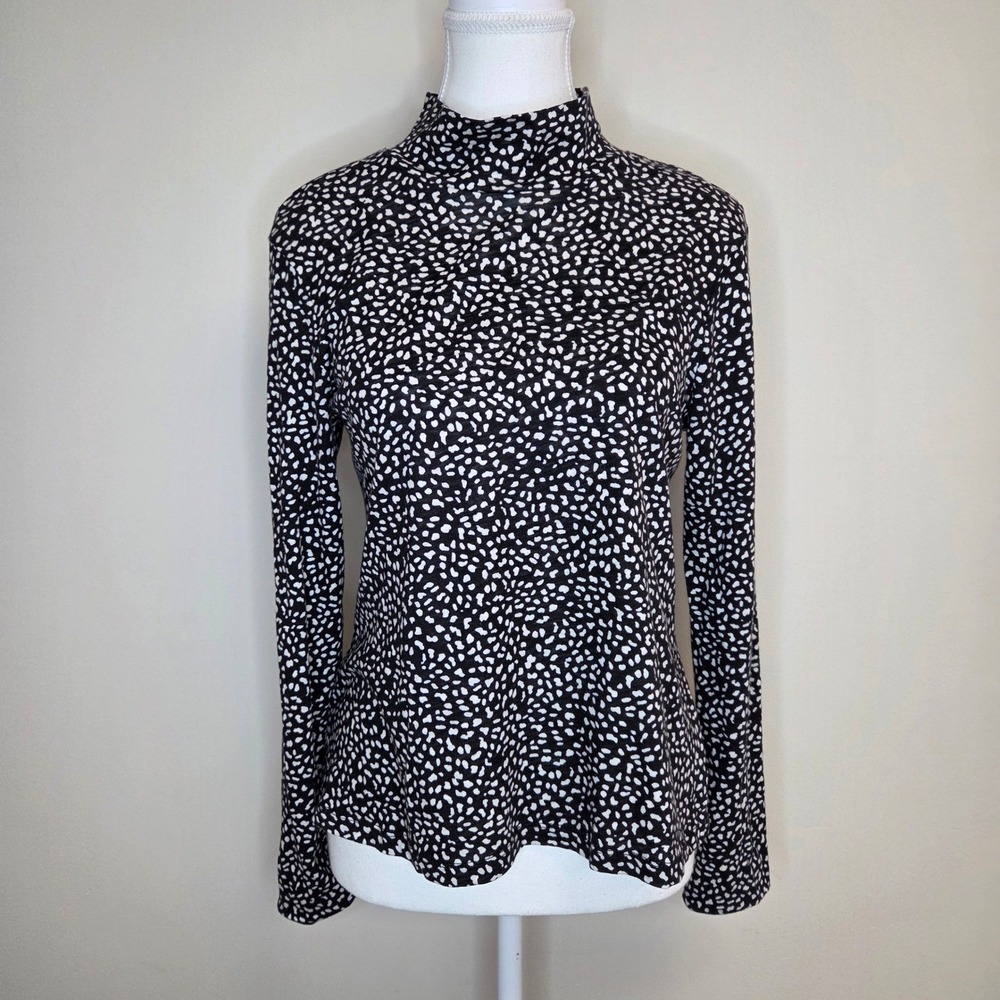 Sanctuary Womens Mock‎ Neck Long Sleeve Top Black White Pebble Print S